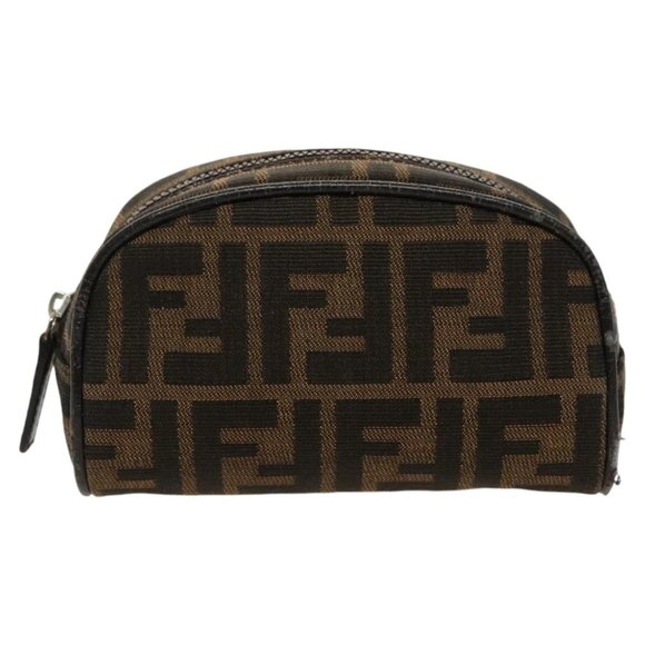 FENDI Zucca Canvas Pouch Brown Black Silver Auth - Picture 2 of 16